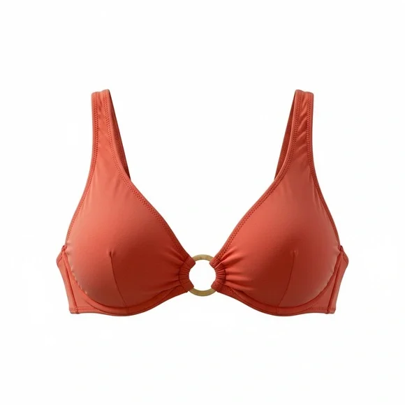 Aerie Coral Bikini Top NWT Ring Detail Padded Size M - Picture 1 of 9
